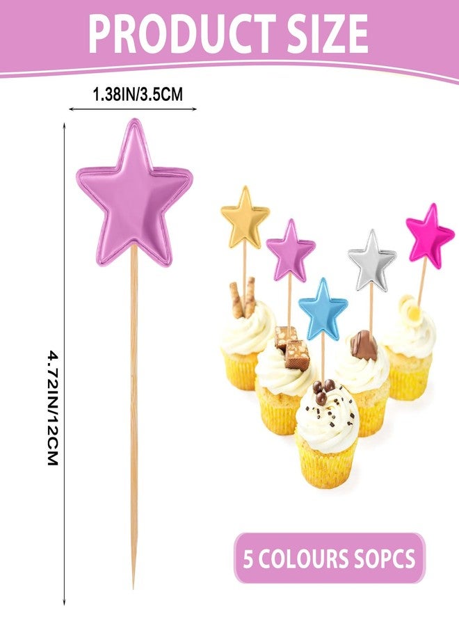 Larrel 50 PCS Colorful Star Cupcake Toppers, Mini Safe Star Cake Topper Cute Cupcake Picks Decorative Accessories for Cake Decorating Birthday Fruits Engagement Wedding Baby Shower - Image 2